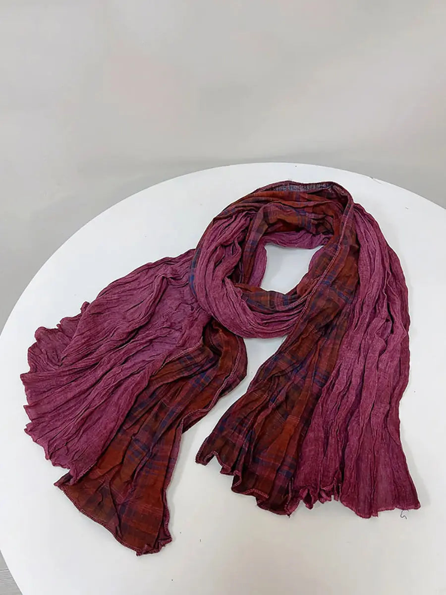 Women Vintage Plaid Spliced Cotton Scarf Ada Fashion