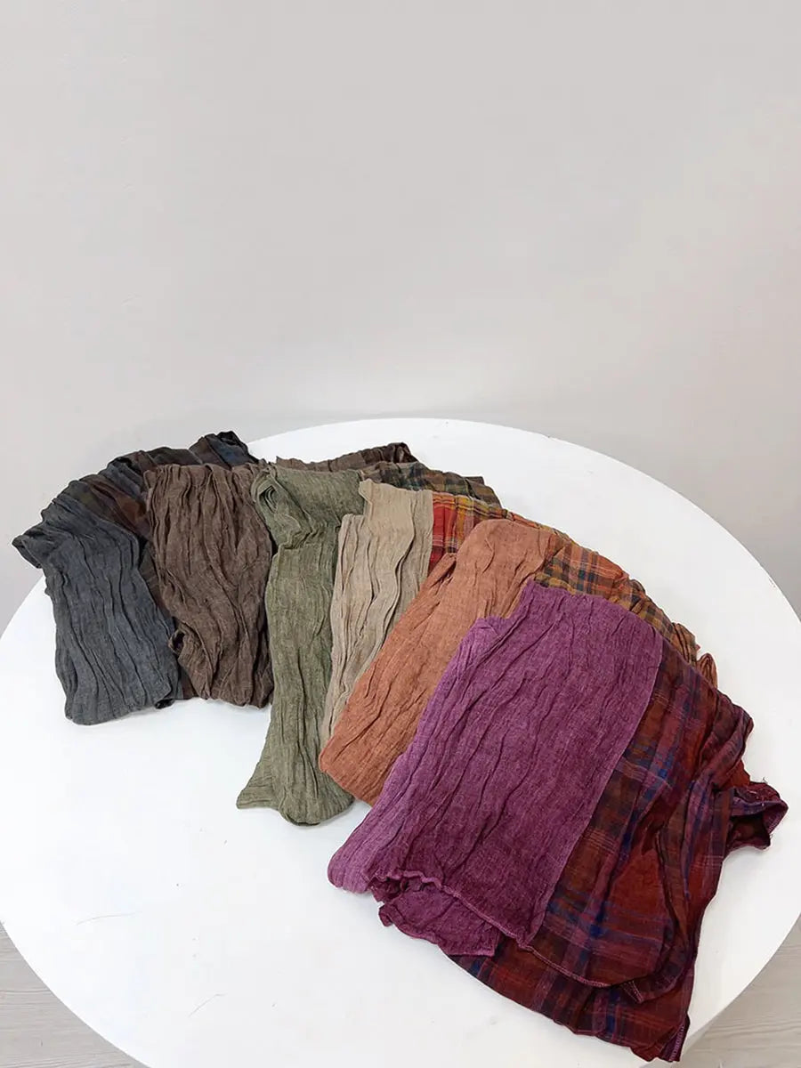 Women Vintage Plaid Spliced Cotton Scarf Ada Fashion