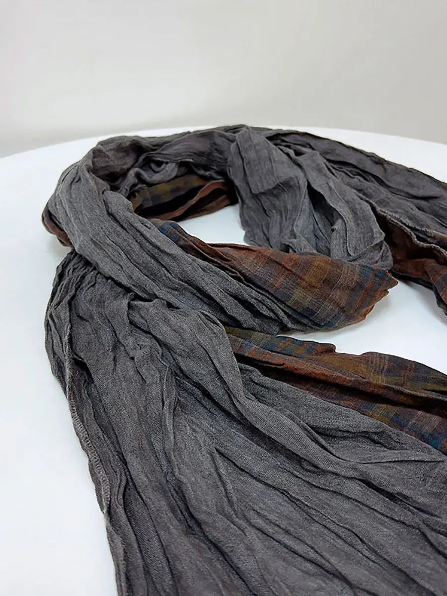 Women Vintage Plaid Spliced Cotton Scarf Ada Fashion