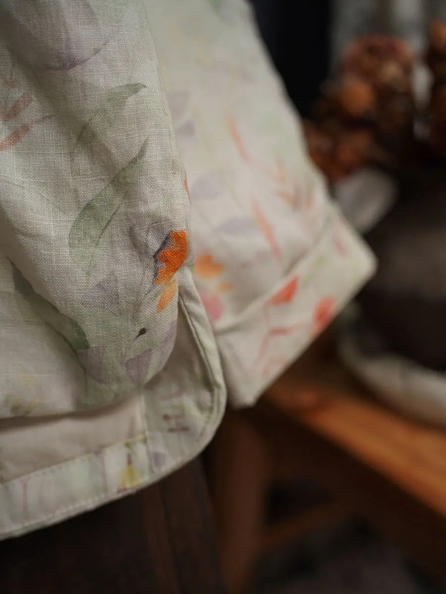 Women Vintage Winter Floral Print Ramie Padded Coat Ada Fashion