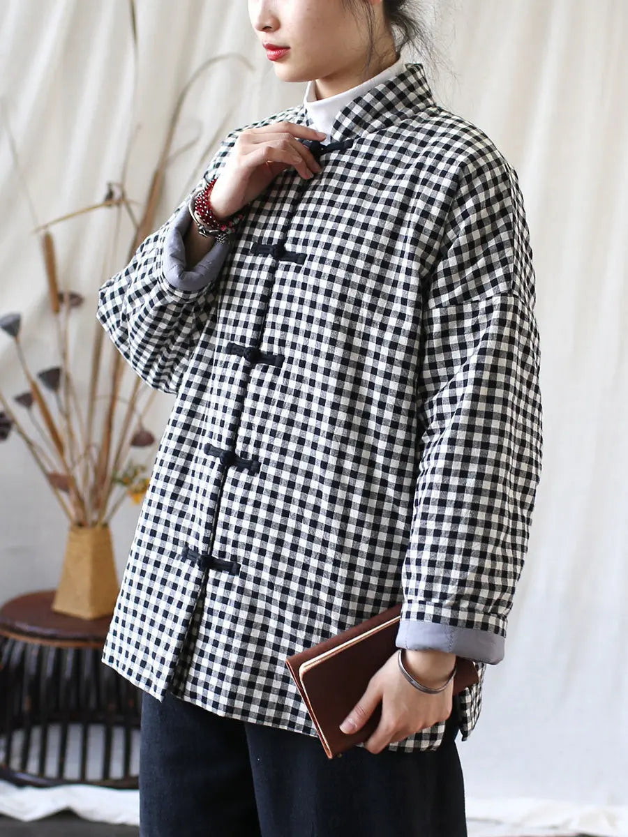 Women Vintage Winter Plaid Cotton Padded Coat Ada Fashion