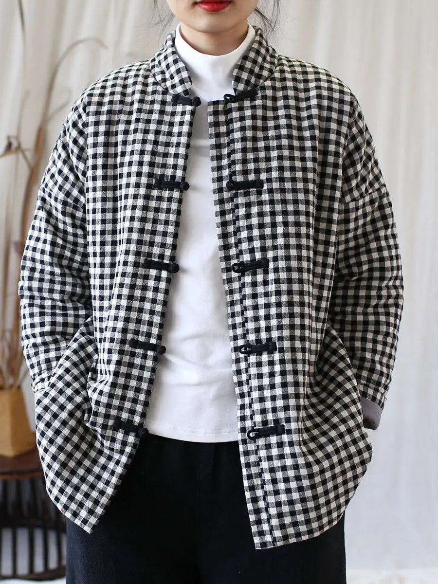 Women Vintage Winter Plaid Cotton Padded Coat Ada Fashion