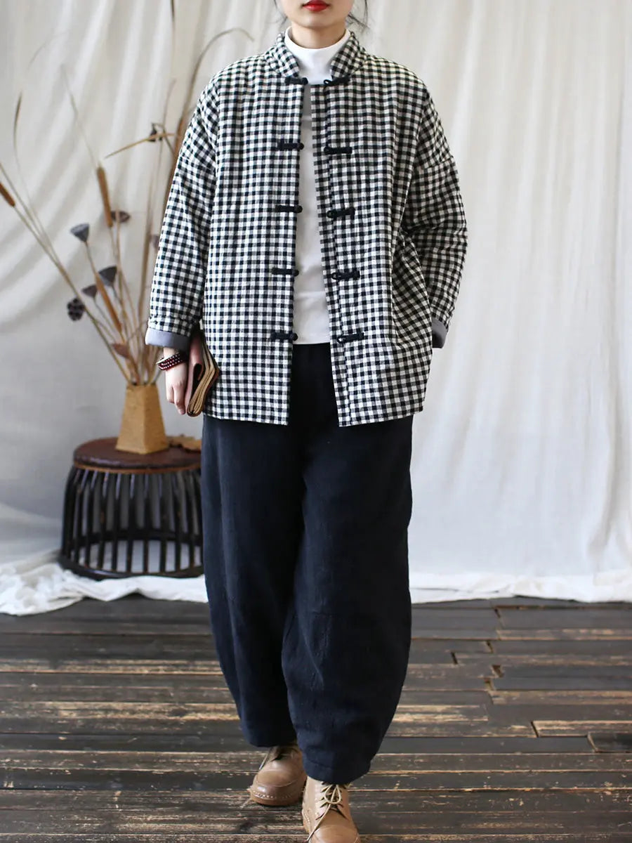 Women Vintage Winter Plaid Cotton Padded Coat Ada Fashion