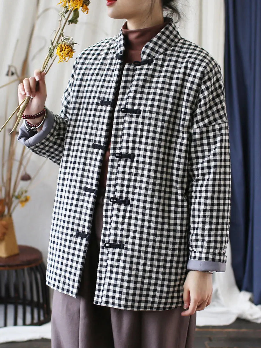 Women Vintage Winter Plaid Cotton Padded Coat Ada Fashion