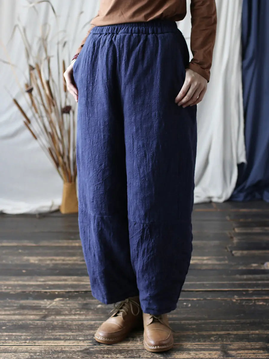 Women Vintage Winter Solid Ramie Padded Harem Pants Ada Fashion
