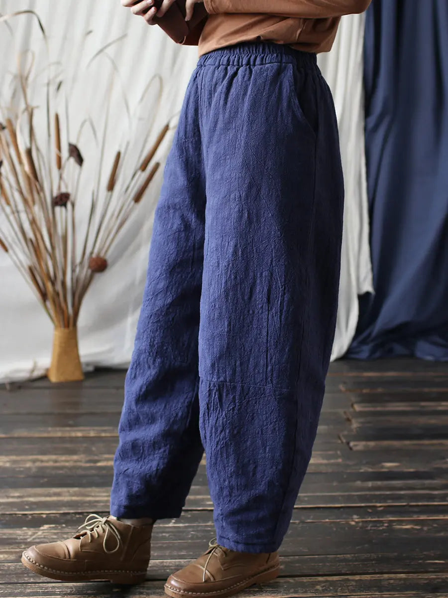 Women Vintage Winter Solid Ramie Padded Harem Pants Ada Fashion