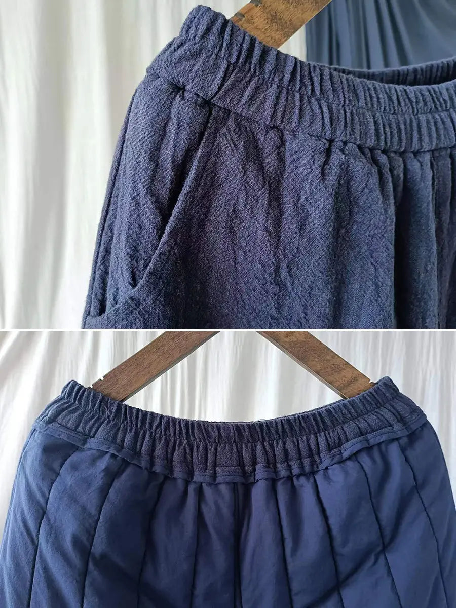Women Vintage Winter Solid Ramie Padded Harem Pants Ada Fashion
