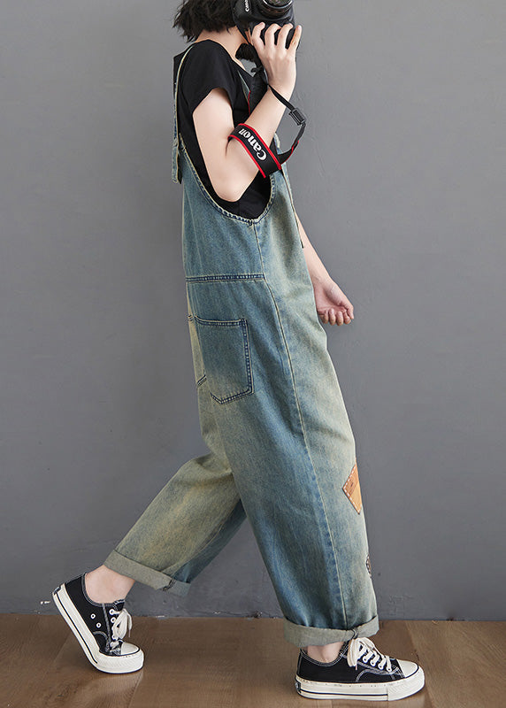 Women Washing Blue Patchwork Cozy Denim Long Jumpsuit LY5211 - fabuloryshop