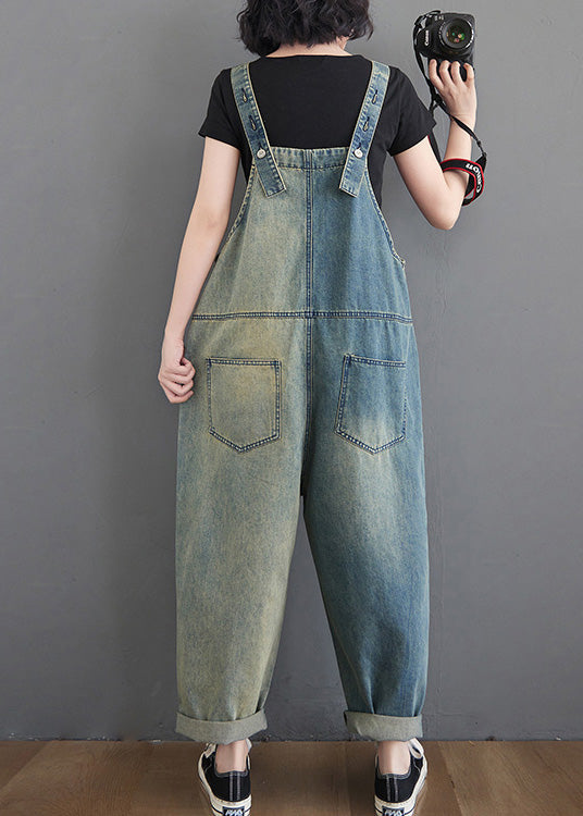 Women Washing Blue Patchwork Cozy Denim Long Jumpsuit LY5211 - fabuloryshop