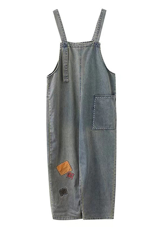 Women Washing Blue Patchwork Cozy Denim Long Jumpsuit LY5211 - fabuloryshop