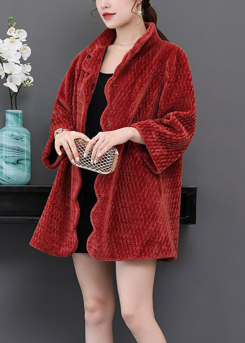 Women Watermelon Red Oversized Thick Cashmere Jackets Winter Ada Fashion