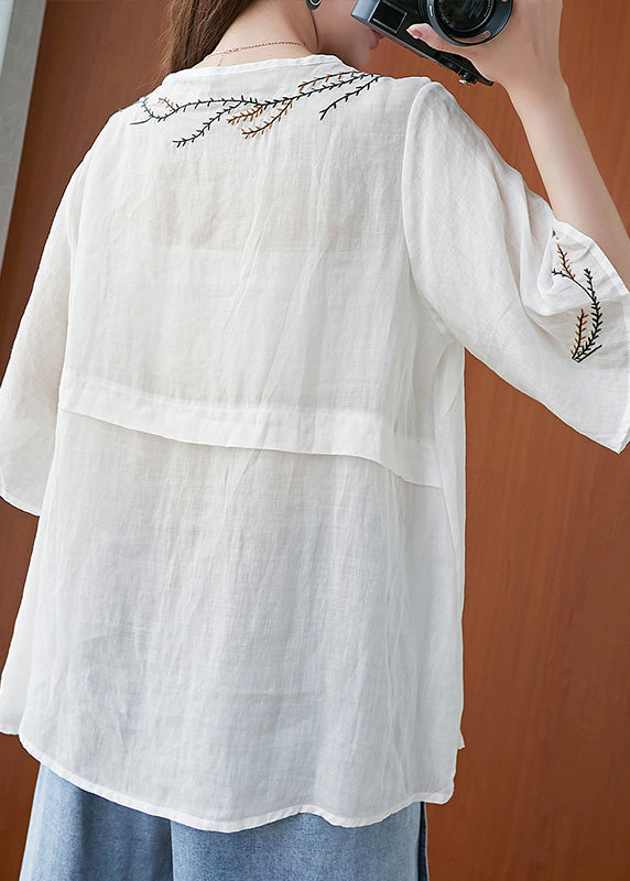 Women White Neck Tie Tops Half Sleeve LY6209 - fabuloryshop