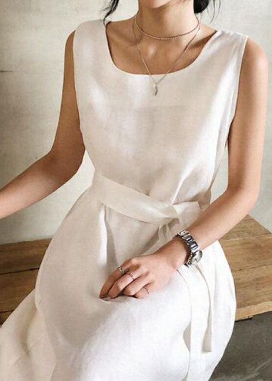 Women White O Neck Patchwork Cotton Maxi Dress Sleeveless LY1982 - fabuloryshop