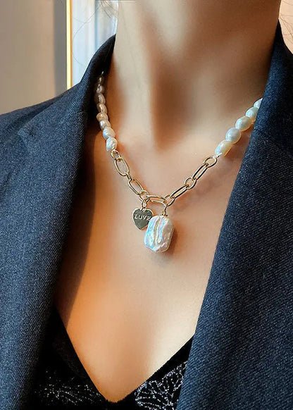 Women White Overgild Pearl Pendant Necklace Ada Fashion