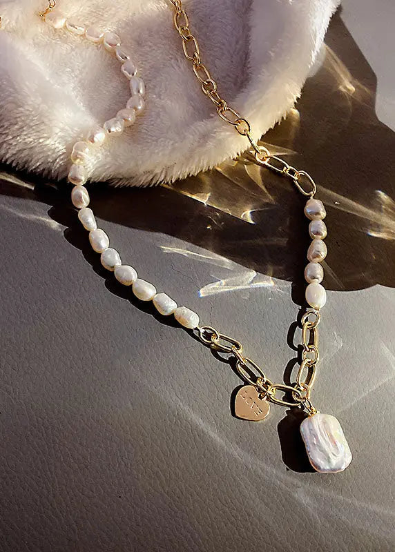 Women White Overgild Pearl Pendant Necklace Ada Fashion