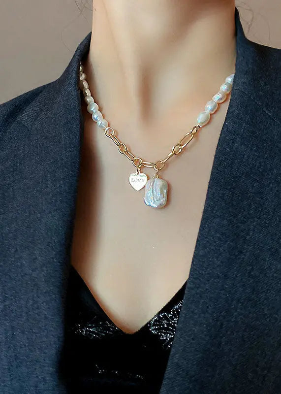 Women White Overgild Pearl Pendant Necklace Ada Fashion