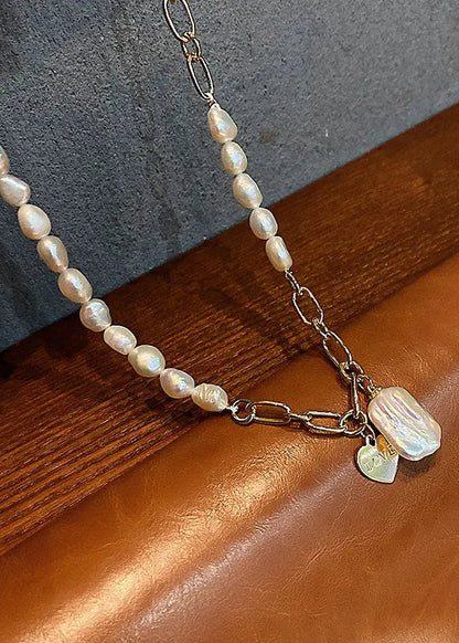 Women White Overgild Pearl Pendant Necklace Ada Fashion