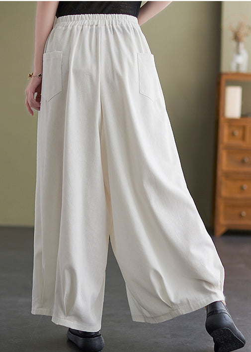 Women White Oversized Draping Cotton Pants Summer LY7310 - fabuloryshop