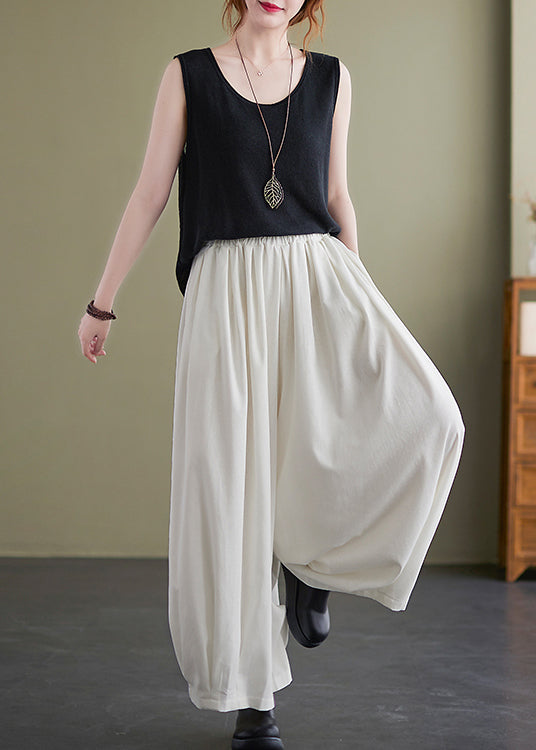 Women White Oversized Draping Cotton Pants Summer LY7310 - fabuloryshop