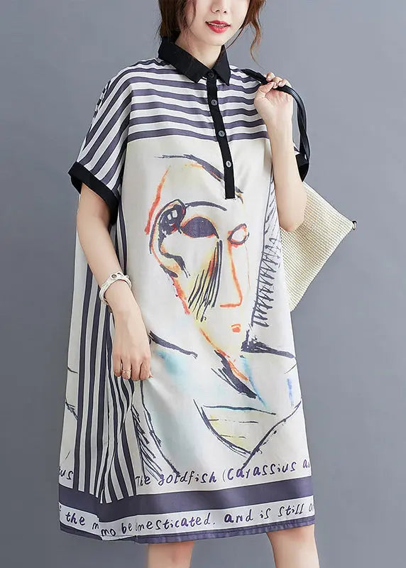 Women White Oversized Print Cotton Maxi Dress Summer Ada Fashion