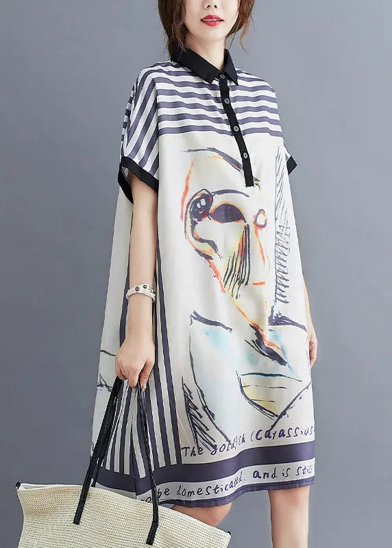 Women White Oversized Print Cotton Maxi Dress Summer Ada Fashion