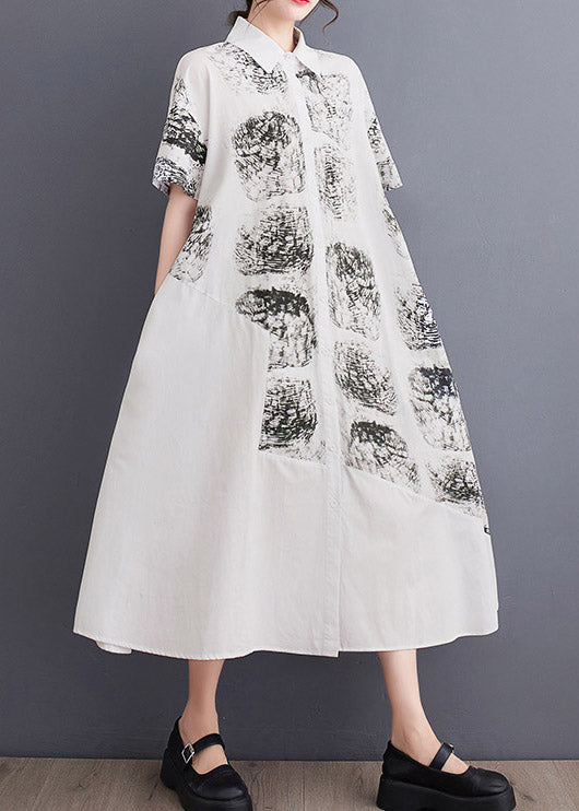 Women White Peter Pan Collar Print Long Shirt Dress Summer LY3055 - fabuloryshop