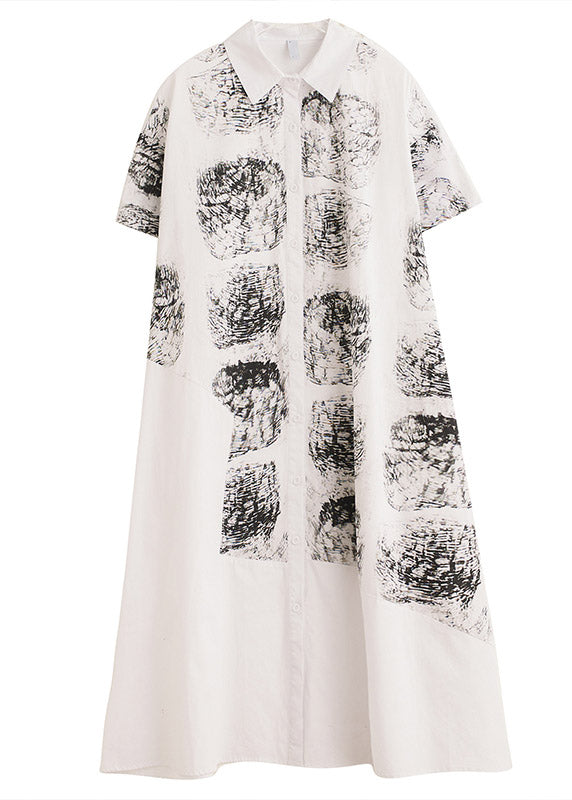 Women White Peter Pan Collar Print Long Shirt Dress Summer LY3055 - fabuloryshop