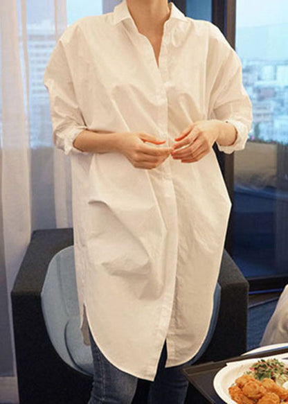 Women White Peter Pan Collar Wrinkled Cotton Shirt Top Long Sleeve LY2089 - fabuloryshop