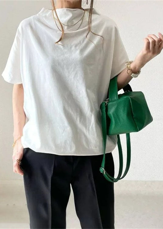 Women White Wrinkled Cotton T Shirt Tops Short Sleeve LY2134 - fabuloryshop