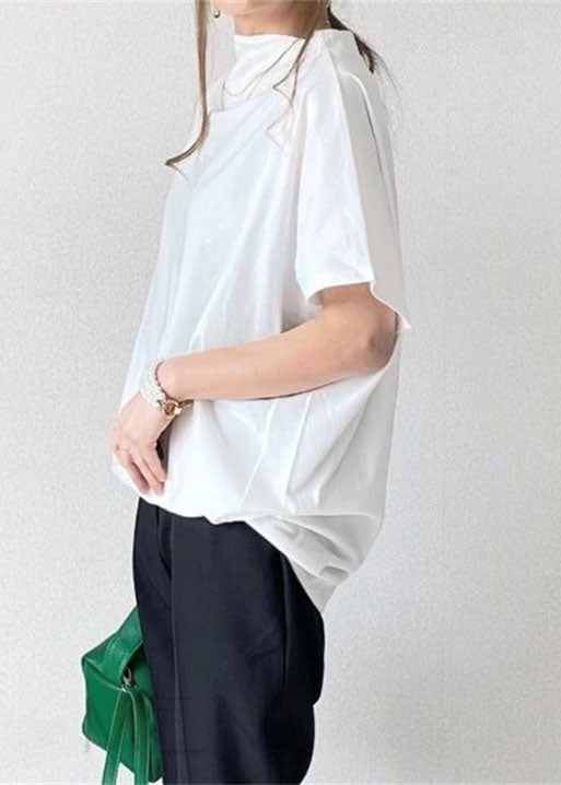 Women White Wrinkled Cotton T Shirt Tops Short Sleeve LY2134 - fabuloryshop