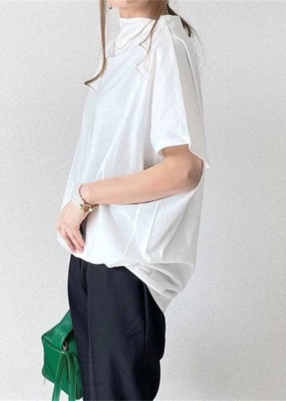 Women White Wrinkled Cotton T Shirt Tops Short Sleeve LY2134 - fabuloryshop