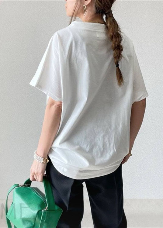 Women White Wrinkled Cotton T Shirt Tops Short Sleeve LY2134 - fabuloryshop