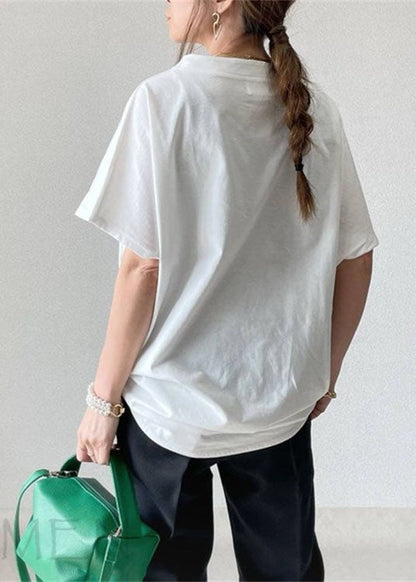 Women White Wrinkled Cotton T Shirt Tops Short Sleeve LY2134 - fabuloryshop