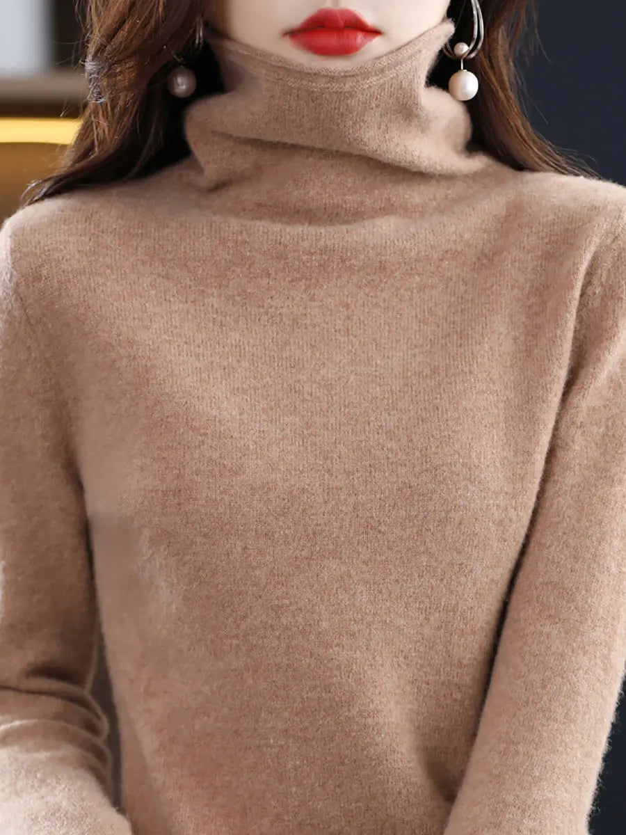 Women Winter 100%Wool Solid Turtleneck Baseshirt Ada Fashion