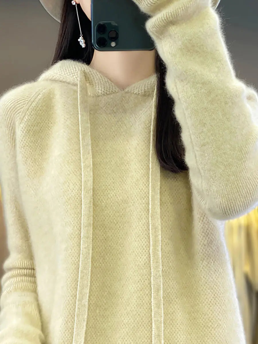 Women Winter Casual Solid Hooded Wool Sweater Ada Fashion