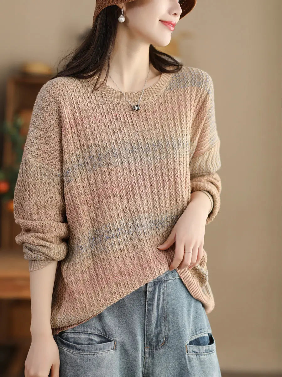 Women Winter Casual Tie-dye O-Neck Knitted Sweater Ada Fashion