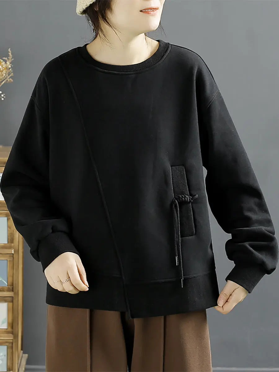 Women Winter Cotton Irregular Spliced Fleece-lined Sweatshirt Ada Fashion