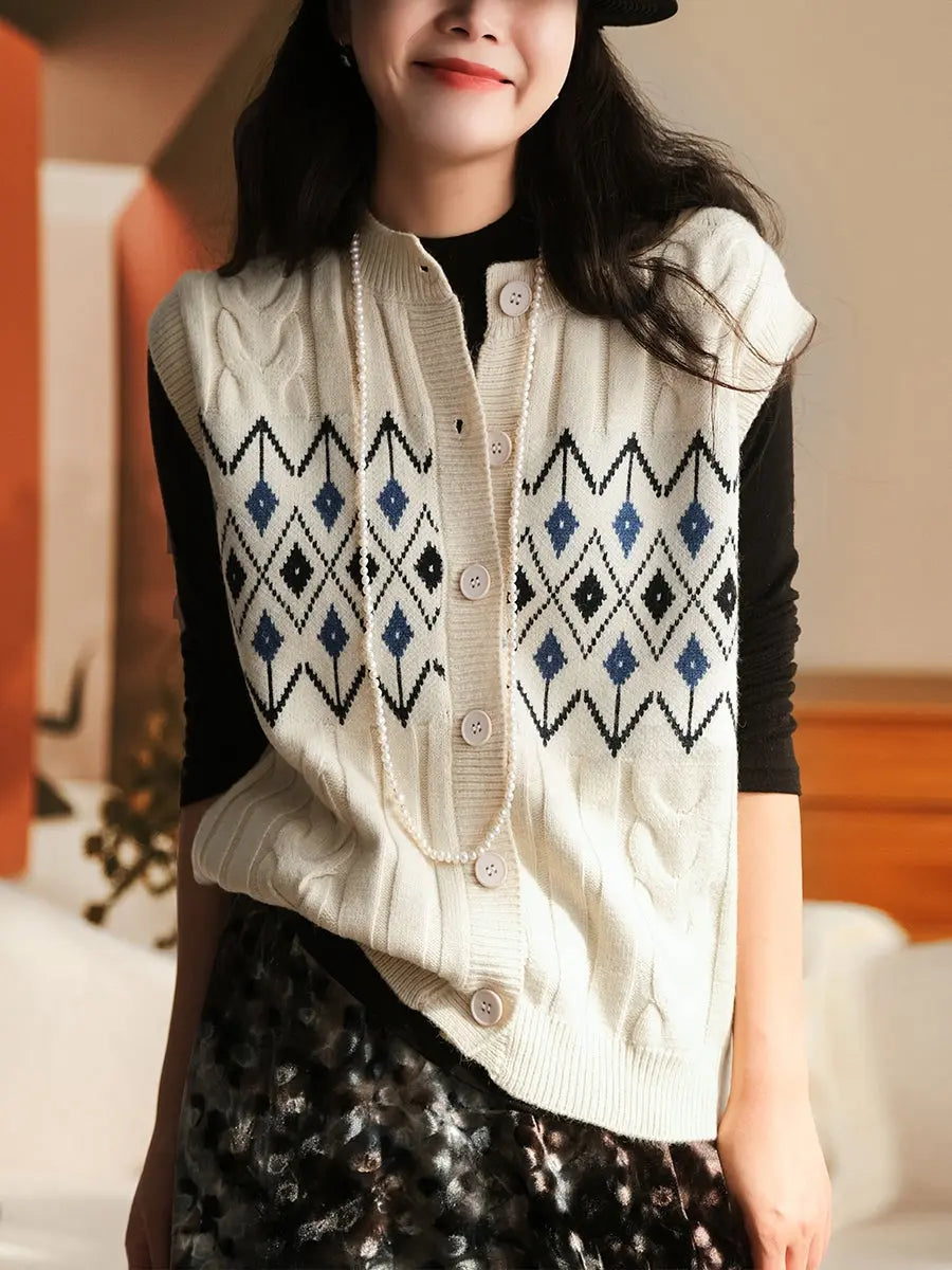 Women Winter Retro Geometric Knitted Vest Ada Fashion