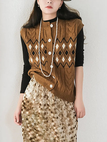 Women Winter Retro Geometric Knitted Vest Ada Fashion