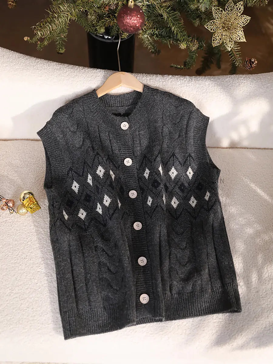 Women Winter Retro Geometric Knitted Vest Ada Fashion