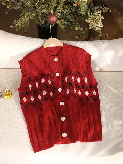 Women Winter Retro Geometric Knitted Vest Ada Fashion