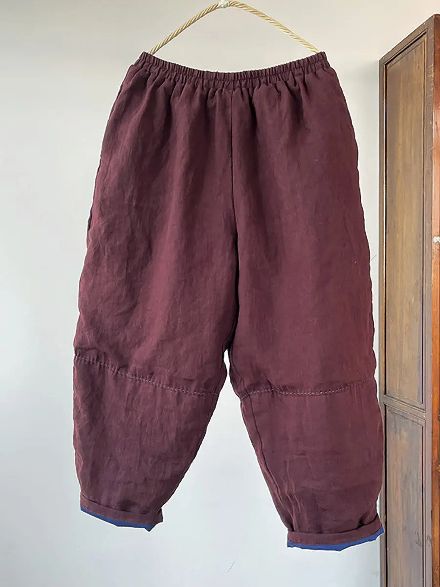 Women Winter Retro Solid Linen Harem Pants Ada Fashion