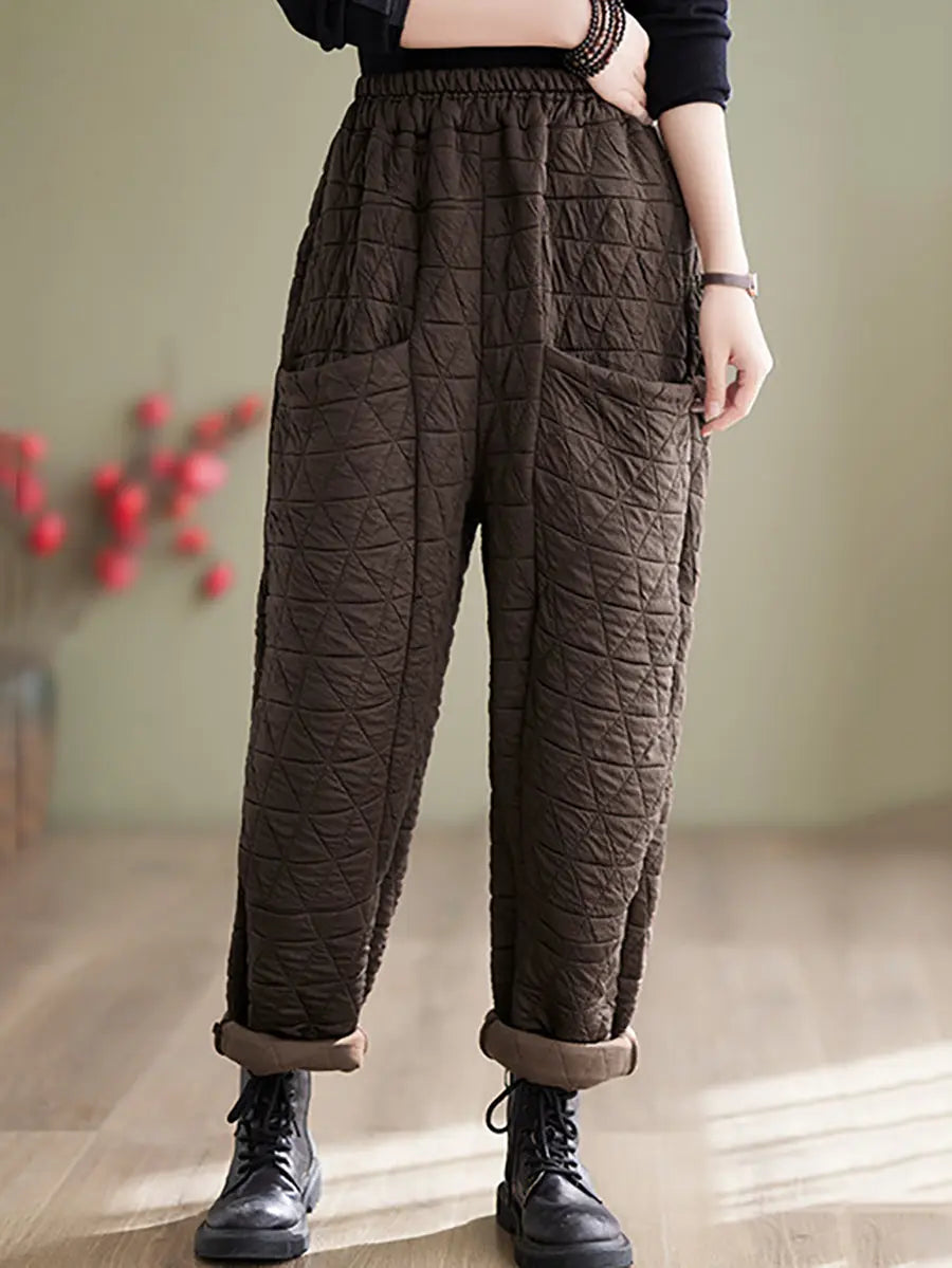 Women Winter Solid Cotton Loosee Padded Harem Pants Ada Fashion