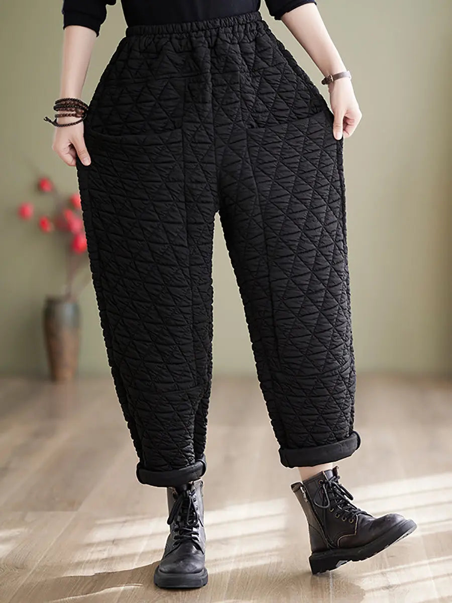 Women Winter Solid Cotton Loosee Padded Harem Pants Ada Fashion