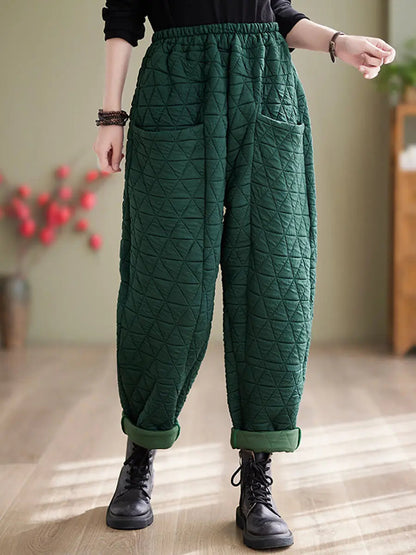 Women Winter Solid Cotton Loosee Padded Harem Pants Ada Fashion