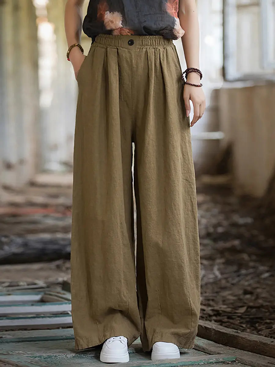 Women Winter Solid Fleece-lined Wide-leg Pants Ada Fashion