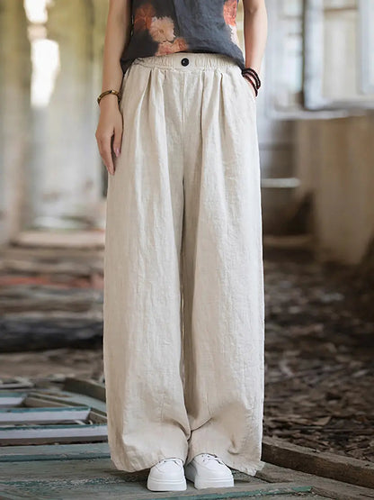 Women Winter Solid Fleece-lined Wide-leg Pants Ada Fashion