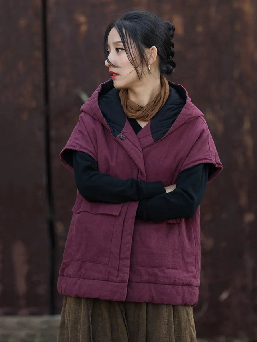 Women Winter Solid Padded Hooded Vest Coat Ada Fashion