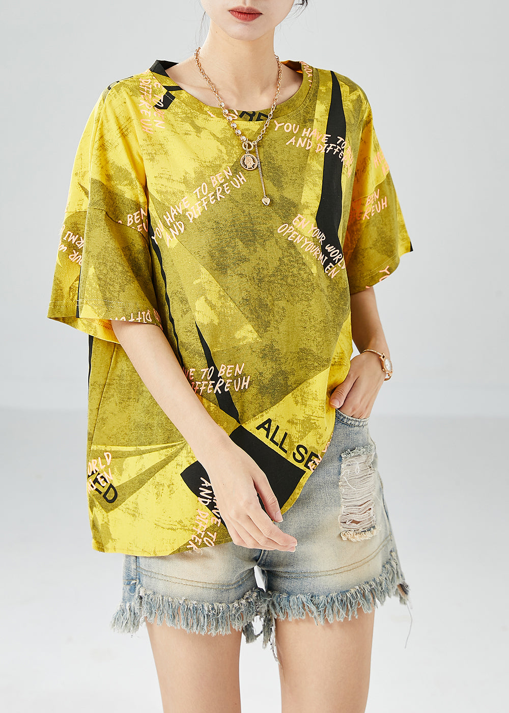 Women Yellow Asymmetrical Print Cotton Beach Vest Summer LY6133 - fabuloryshop