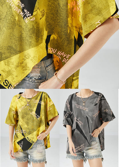 Women Yellow Asymmetrical Print Cotton Beach Vest Summer LY6133 - fabuloryshop